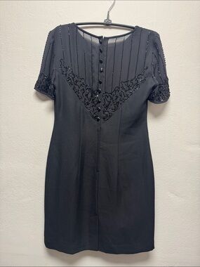 Elegant Black Beaded Short Sleeve Dress